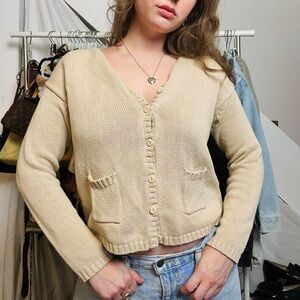 Vintage 90s beige knit button up cardigan
